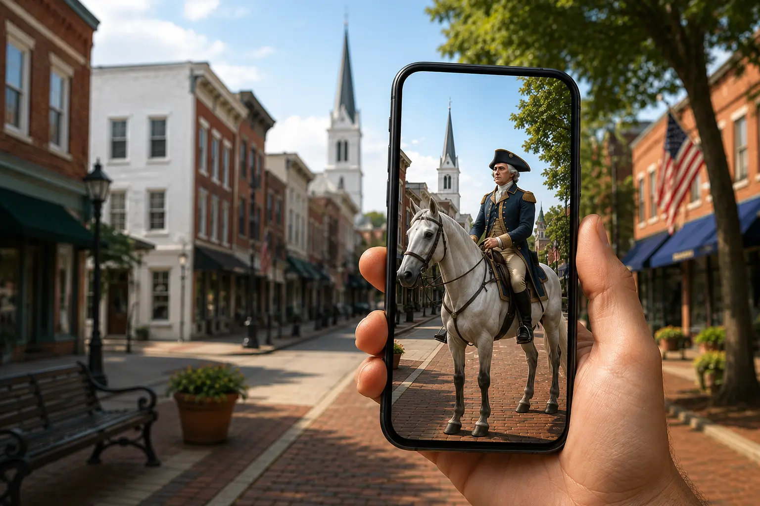 QuestUpon app featuring George Washington on horseback