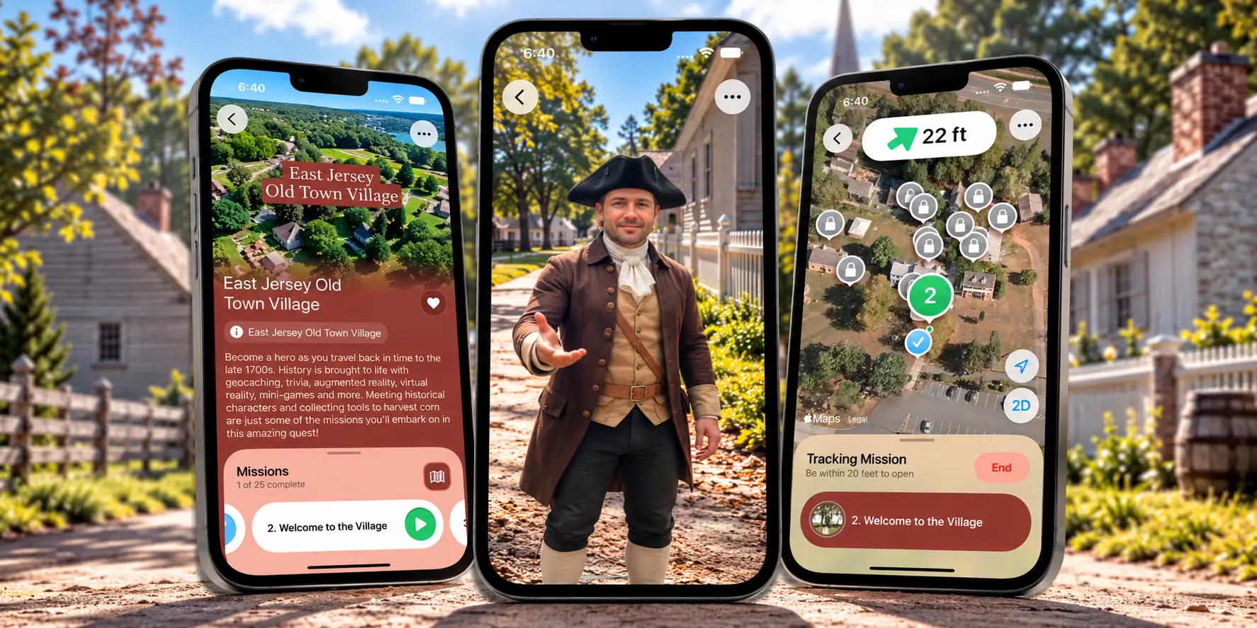 QuestUpon historical walking tour featuring East Jersey Old Town Village, augmented reality, and interactive mobile experiences