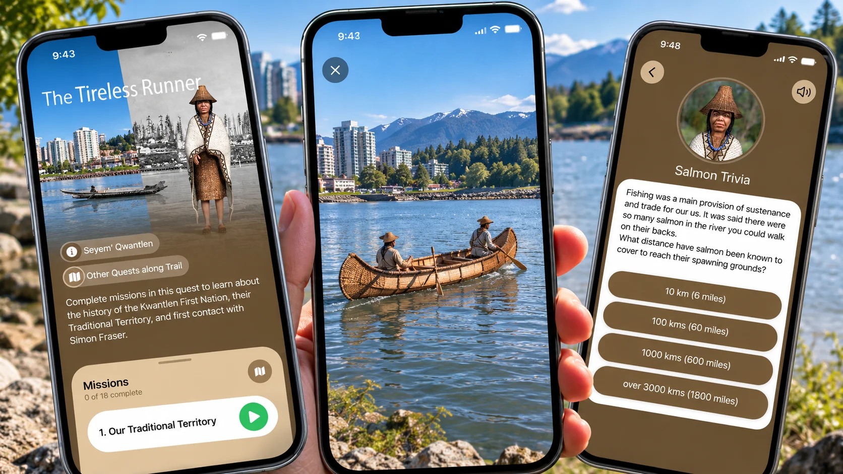 The Tireless Runner QuestUpon experience featuring Indigenous storytelling, augmented reality, and interactive historical missions in New Westminster